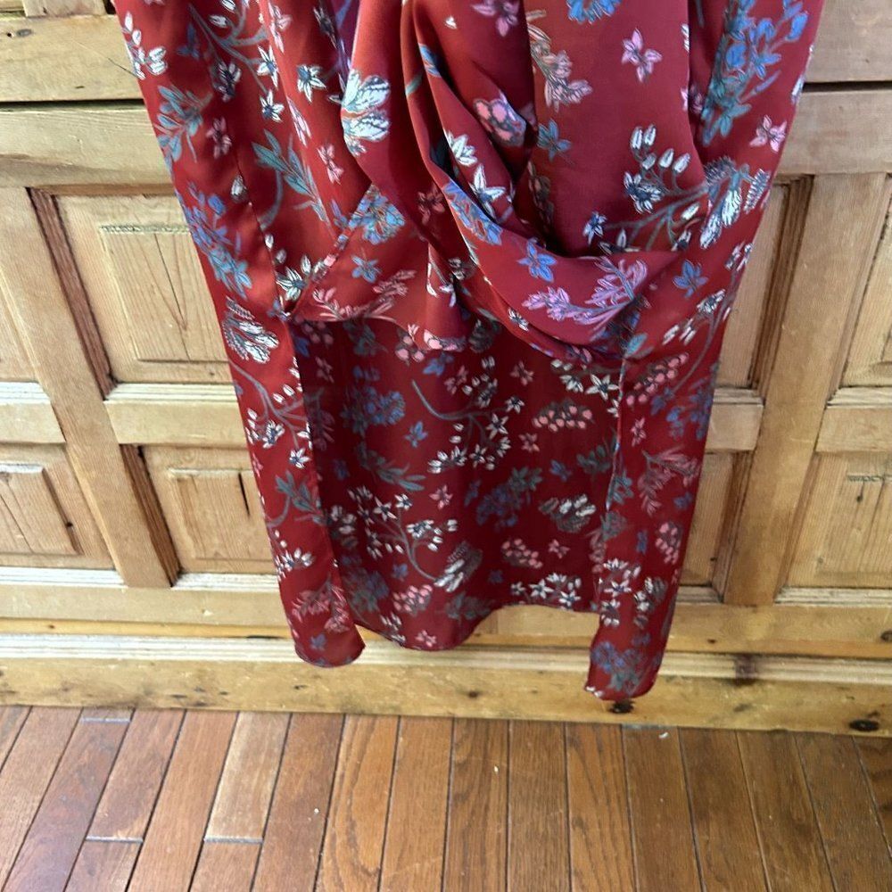 Forever 21 Contemporary Womens Large Brown Rust Red Satin Floral Dress Tank - Picture 9 of 10